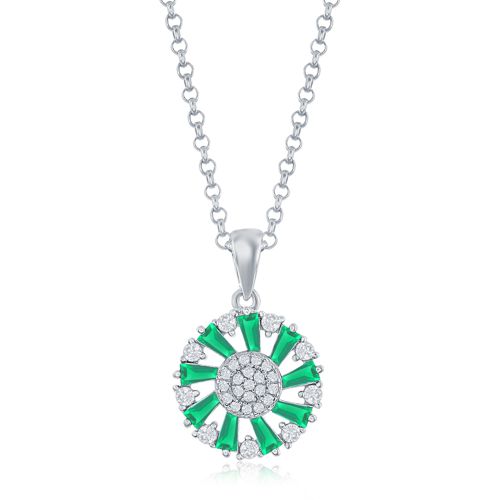 Emerald and Clear CZ Pinwheel Pendant - Sterling Silver